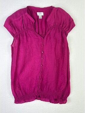 Ann Taylor LOFT Magenta Button-Up Cap Sleeve Blouse Medium